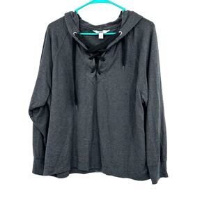 Joy Lab Size Small Sweater‎ Gray Pullover Hoodie Thick Lace Up Neckline Modal
